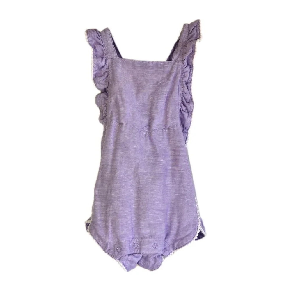 Janie And Jack Lavendar Pom Pom Trim One Piece Size 6-12 Months‎ Linen Blend